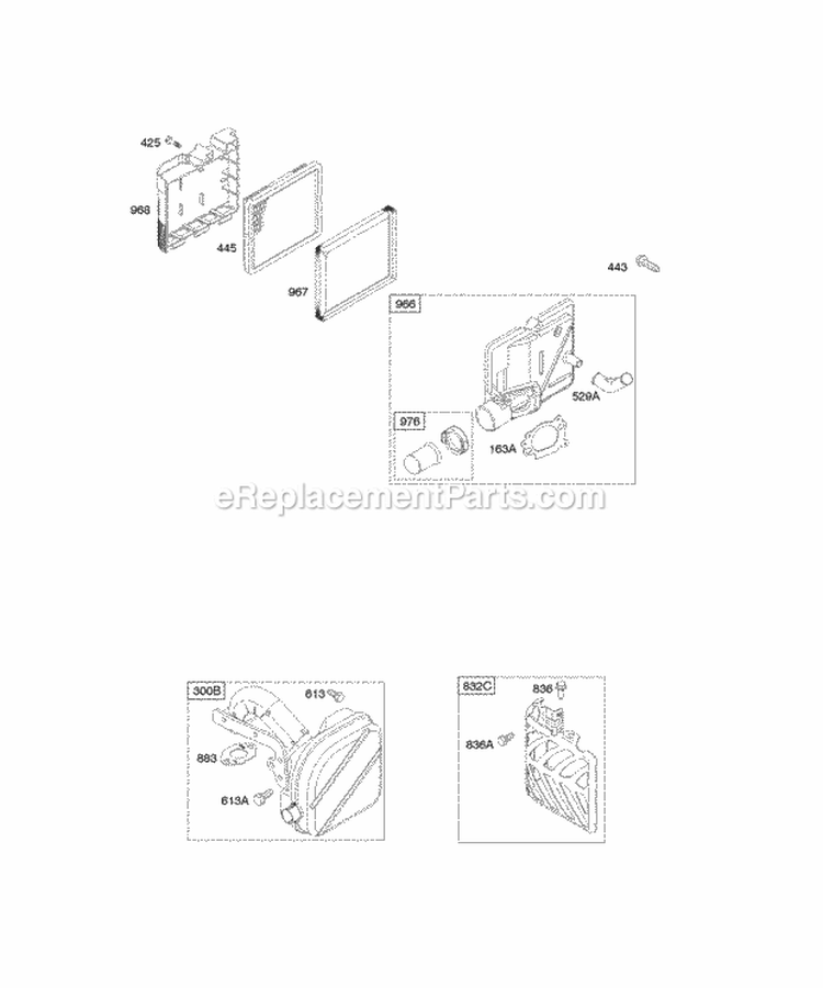 Air Cleaner Exhaust System Diagram and Parts List for 11A602-0125-E1  Briggs and Stratton Engine